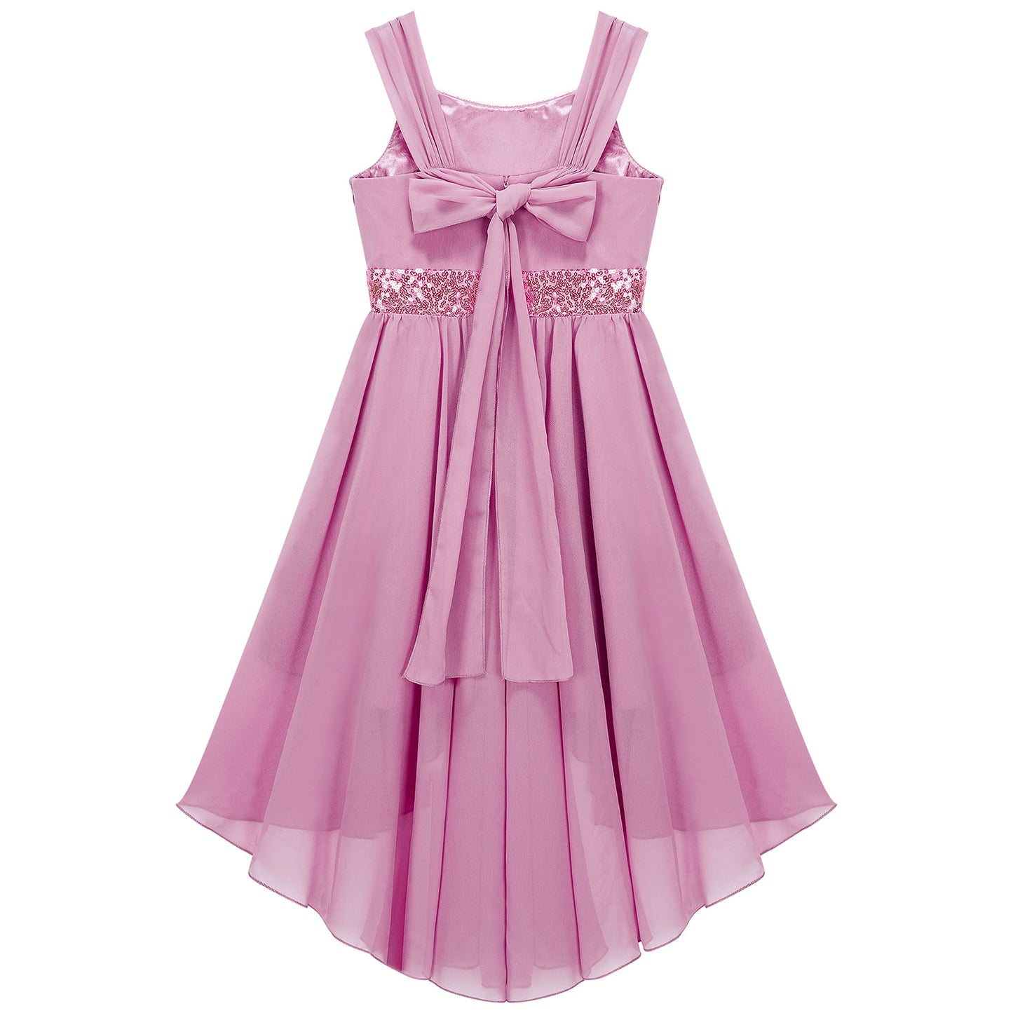 Kinder Blumenmädchenkleid Ärmellos Pailletten Hi-Low-Saum Abendkleid Elegantes Chiffon Prinzessin Geburtstag Formales Hochzeitskleid.