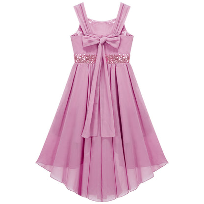 Kinder Blumenmädchenkleid Ärmellos Pailletten Hi-Low-Saum Abendkleid Elegantes Chiffon Prinzessin Geburtstag Formales Hochzeitskleid.