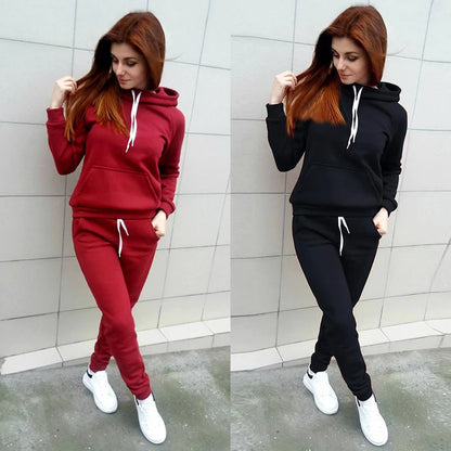 Autumn Women's Fleece Tracksuit 2 Pieces Set Pullover Hoodies+Pants Sport Suit Female Winter Warm Sweatshirt Suit for Woman.