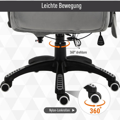 Vinsetto Massage-Bürostuhl, ergonomisch, höhenverstellbar, mit PU-Rädern in Grau für bequemes Arbeiten und Entspannung
