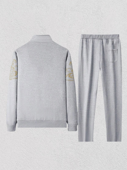 Autumn and winter men's set zipper Stand-up collar sportswear set suitable for fitness running exercise 2 pieces set