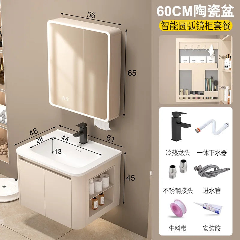 Space Badezimmerschrank aus Aluminium mit Wabenbogen und Seitenschrank, Waschbecken-Kombination, WC-Waschbecken, integrierte Keramik