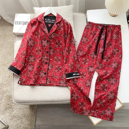 2025 New Pajamas Suit Cotton 2 Piece Set Women Print Cartoon Nightwear Long Sleeve Trousers Set Autumn Loungewear Home Clothes.