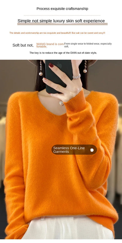 2024 100% Merino Reine Wolle V-ausschnitt Herbst Und Winter Pullover Pullover Neue Kaschmir Pullover frauen Beiläufige Gestrickte Top DMR201.