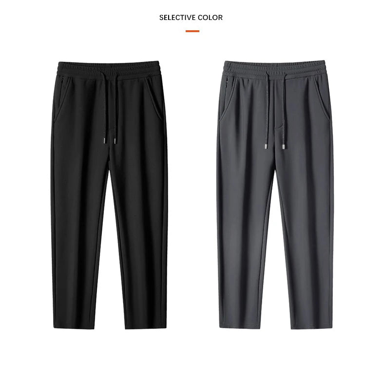 M-9XL Plus Velvet Trousers Men's Plus Size Autumn and Winter Thickened Casual Sports Pants Fat Mid-high Waist Solid Color Pants.