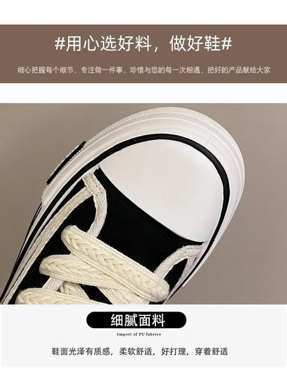Maogu Women Autumn 2023 New Fashion Thick Platform Leisure Sports Shoe White Sneakers Breathable Casual High Top Canvas Shoes 40.