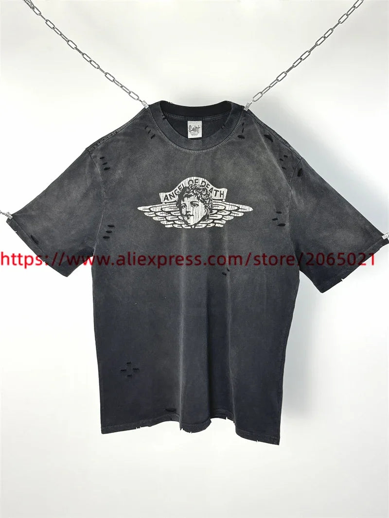 SAINT Vintage NIN Nine-inch Nail T-Shirts Best Quality Vintage Washed T Shirt Tee Tops
