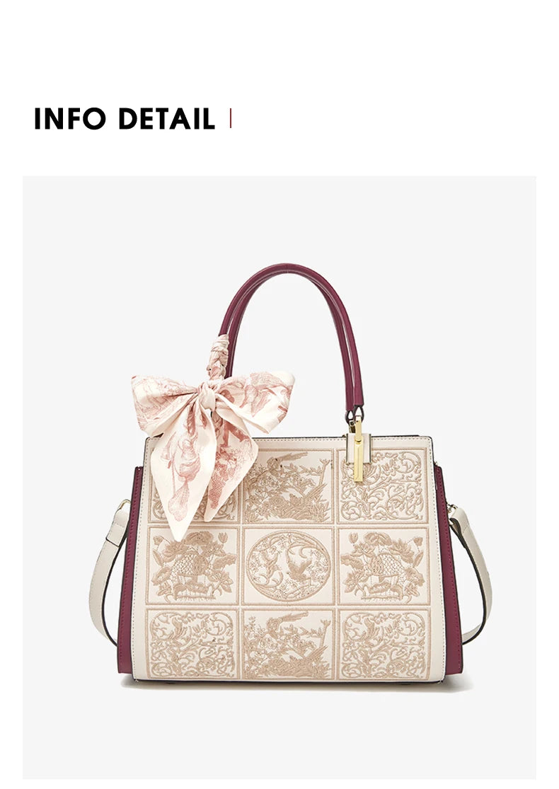 FOXER Split Leather 2025 Autumn Winter New Large Tote Handbag Women's Shoulder Bag Chinese Classic Embroidery Best Gift for Mom.