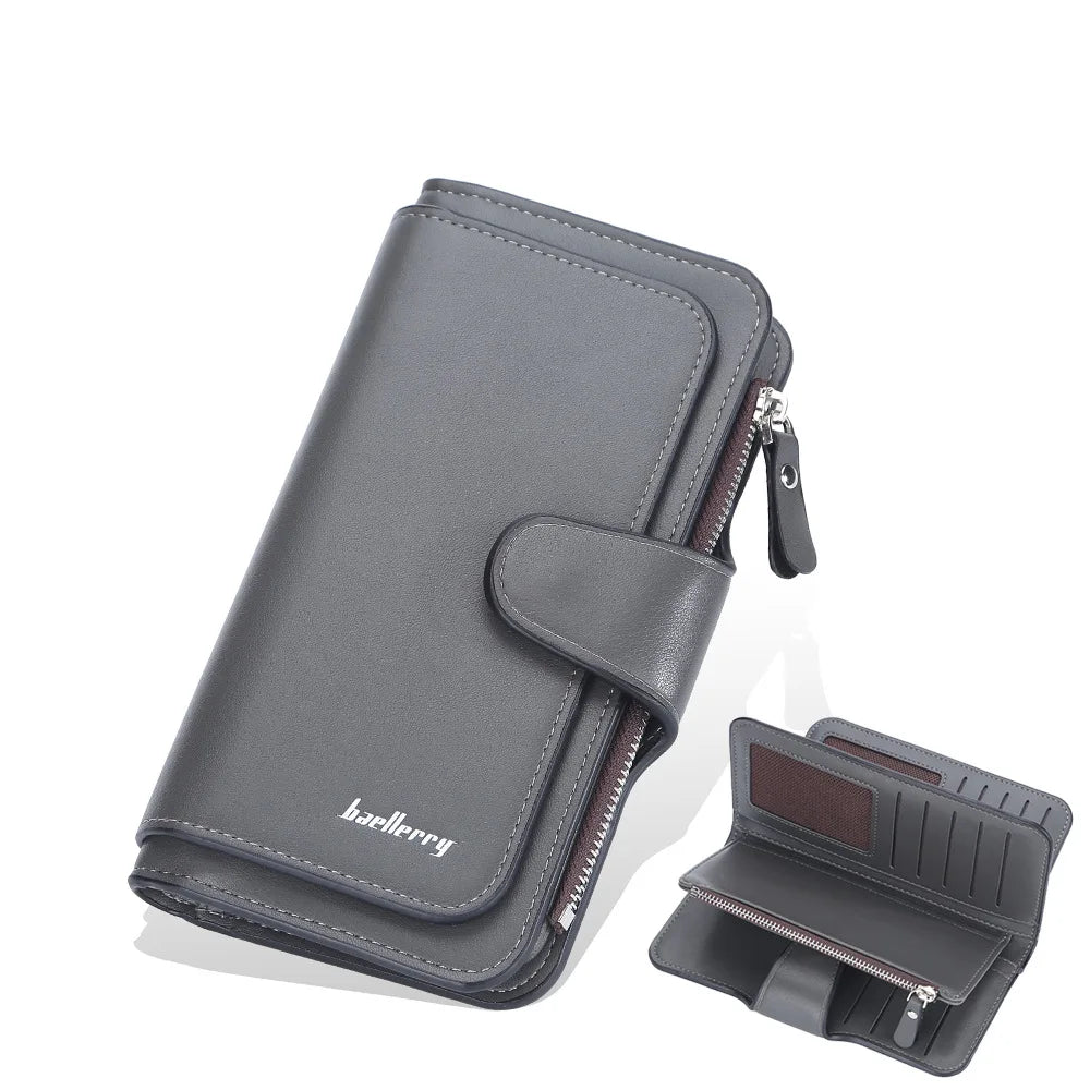 Large Capacity Women's Long Leather Wallet Zipper Buckle Multi-Card Triple Fold Coin Purse Clutch Bag Card Holder.