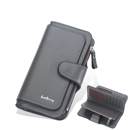 Large Capacity Women's Long Leather Wallet Zipper Buckle Multi-Card Triple Fold Coin Purse Clutch Bag Card Holder.