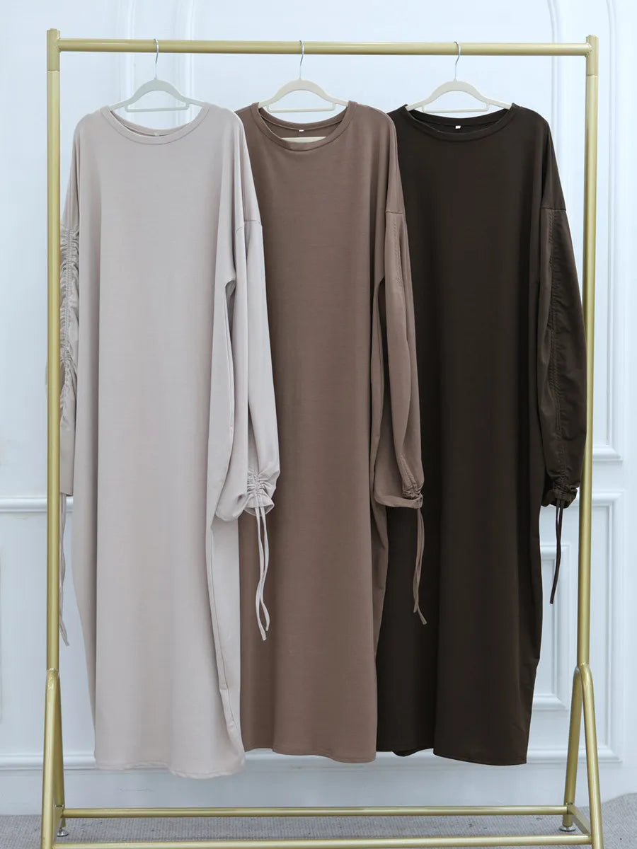 Muslim Women Arabic Dubai Abaya Drawstring sleeves Long Dress Modest Ramadan Kaftan Robe Femme musulmane Islam Clothing Kebaya.