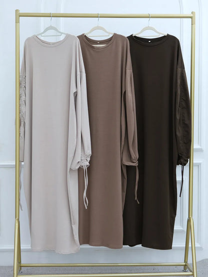 Muslim Women Arabic Dubai Abaya Drawstring sleeves Long Dress Modest Ramadan Kaftan Robe Femme musulmane Islam Clothing Kebaya.