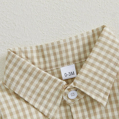 Kleinkind Niedlicher Gitter Revers Overall Kleinkind Dünner Stil Freizeit Einteiliger Baby Herbst Body.