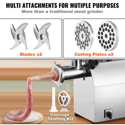 SucceBuy Electric Meat Grinder Food Processors Sausage Maker Filler Mincer Stuffer Stainless Steel with 2 Blades for Kitchen.