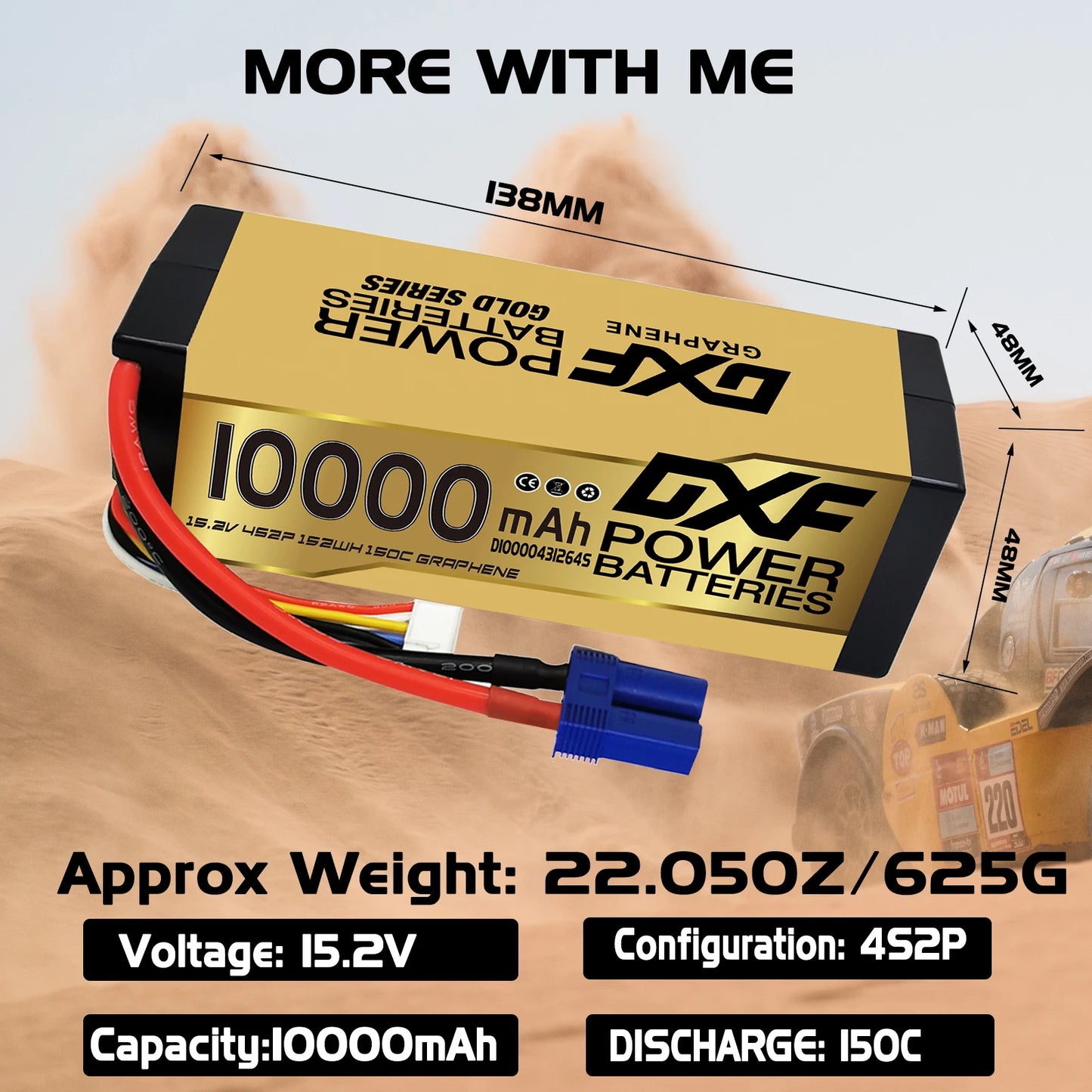 DXF 4S Lipo Battery 15.2V 10000mAh 150C Hard Case Battery with XT90 Connector for Car Truck Tank RC Buggy Truggy Racing Hobby.