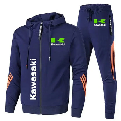 Kawasaki Motorcycle Racing Team Men Hoodie Pant Sets Spring Autumn Casual Male Zipper Sweatshirt Pants Suit 2024 Sport Coat Set.