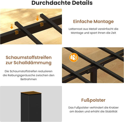 140x200 mit Gitterrahmen, integrierte LED-Beleuchtung und Ladestation (2 AC-Steckdosen, 2 USB-Anschlüsse), Bett 140x200 Mit Lattenrost Au