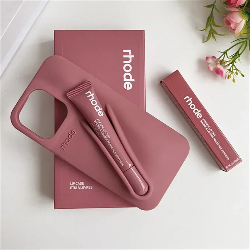 Phone Case for IPhone 15 16 14 13 12 11 Pro Max Plus 17 Air Lip Gloss Holder Silicone Shockproof Cover with Box and Lipstick