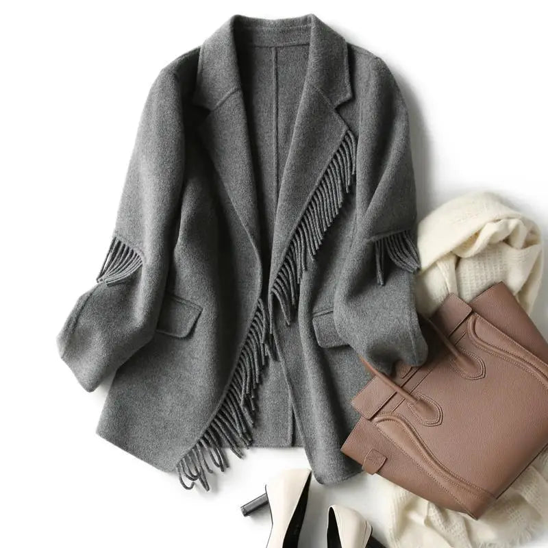 2025 neue Herbst Winter Wolle Mantel Frauen Windjacke Jacke Baumwolle Oberbekleidung Quaste Woolen Anzug Kleidung Weibliche Strickjacke