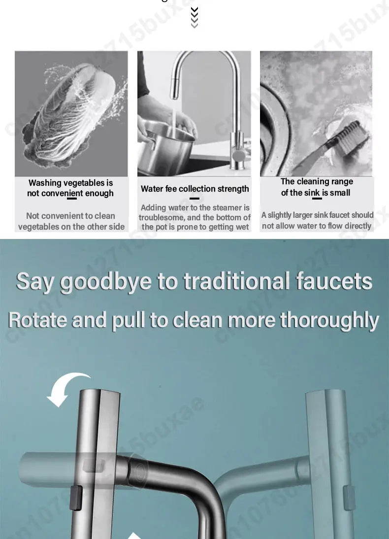 Waterfall Pull Out Kitchen Faucet White Intelligent Digital Display Cold Hot Mixer Taps Rotatable Sink Lifting Basin Faucet