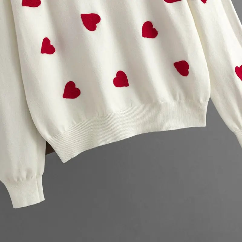 Frauen Herz Druck Gestrickte Pullover Herbst Winter Lose Pullover Elegante Strickwaren Jumper Valentinstag Tops.