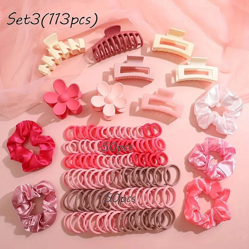53-113Pcs Dopamine Fashion Elastic Colorful Band Hair Circles Flower Shaped Hair Accessory Grip For Women Daily Party Gift 2024.