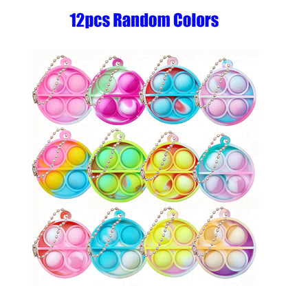 12/24/48Pcs Mini Pop Fidget Toy Pack Kit Keychain Stress Relief Toys Party Favors Office Desk Toy for Kids Adults Brinquedos.