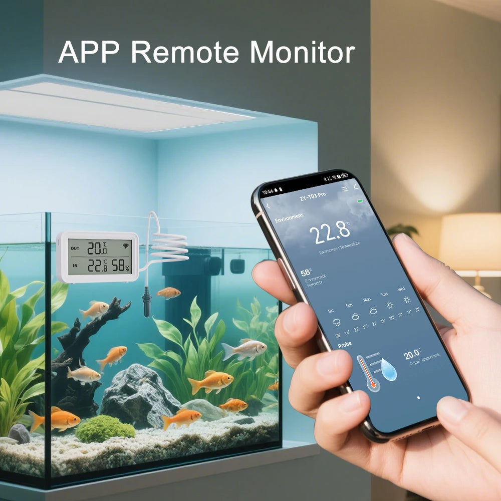 Tuya Wi-Fi Temperature and Humidity Sensor With External Probe Smart Digital LCD Screen Work with Smart Life Google Assistant.