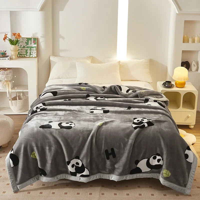 Double Layer Winter Thicken Raschel Plush Weighted Blanket For Bed Warm Heavy Blankets Throw Printed Flowers Fluffy Soft Carpet