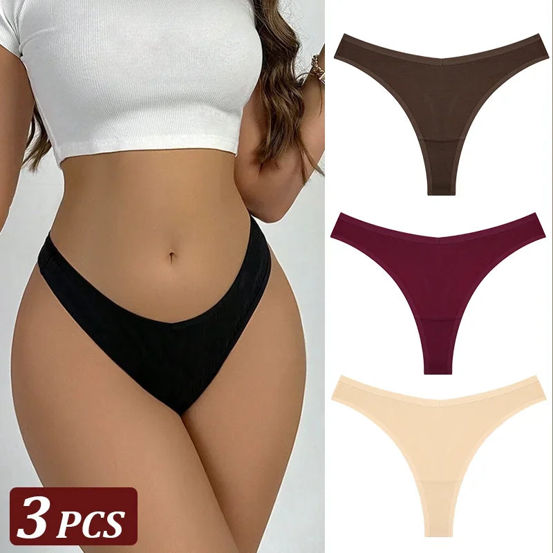 3Pcs/Set Seamless Thong Cotton Women Thin Strap Low Waist High Flexibility Panty Sexy Underwear Ladies Briefs T-back Soft Women