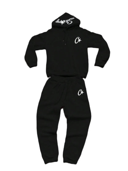 Two-piece black suit Y2K fashion pattern hoodie men clothing Harajuku Gothic women chic sports pants couple suit sportswear.