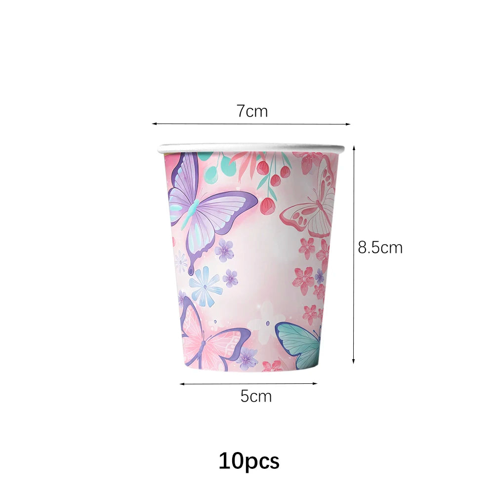 Schmetterling Mädchen Geburtstag Party Einweggeschirr Fee Rosa Pappteller Tassen Serviette Tischdecke Geburtstag Party Dekorationen.