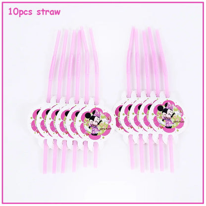 Disney Minnie Mouse Birthday Party Decoration Pink Minnie Paper Cups Plates Napkin Tablecloth Tableware Balloosn Baby Shower Kid.