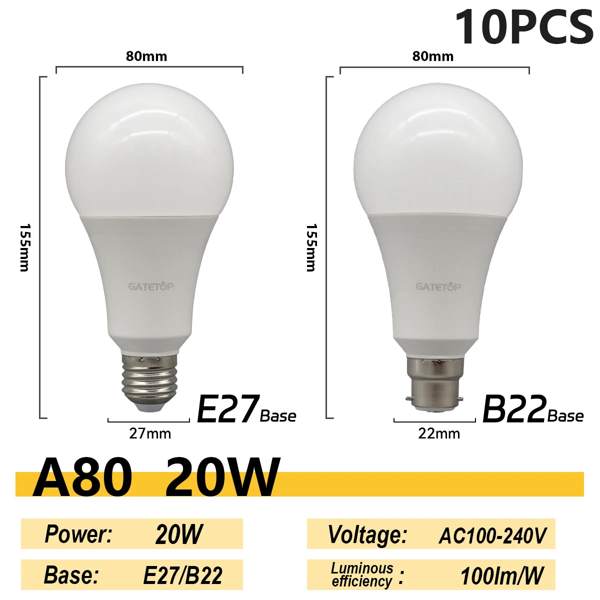 1/10PCS Energiesparlampe E27 B22 Lampen A60 A80 AC220V 230V 110V LED-Licht 20W 18W 24W für Home Derection Wohnzimmerbeleuchtung