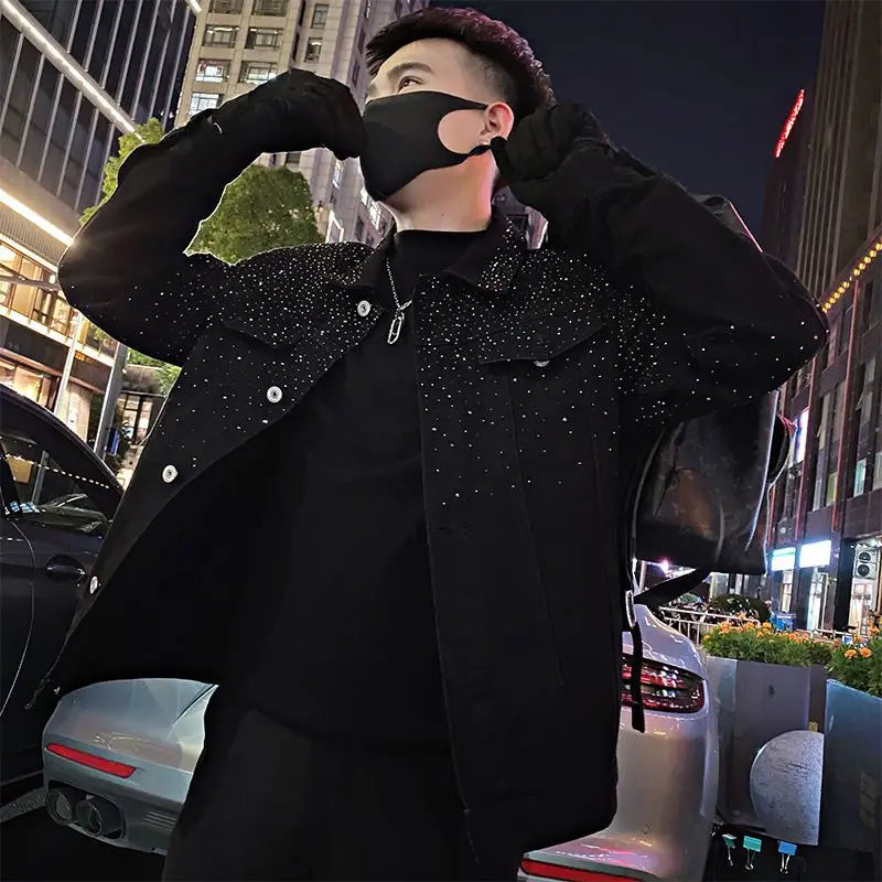 Man Coat Short Rhinestones Cargo Jacket for Men Black High Quality Harajuku New in Vintage Deals Korean Reviews Many Cheap Sale.