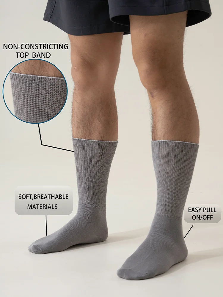 6Pairs Comfortable and Supportive Diabetic Socks for Men Moisture wicking Fabric Non-binding Top business socks.