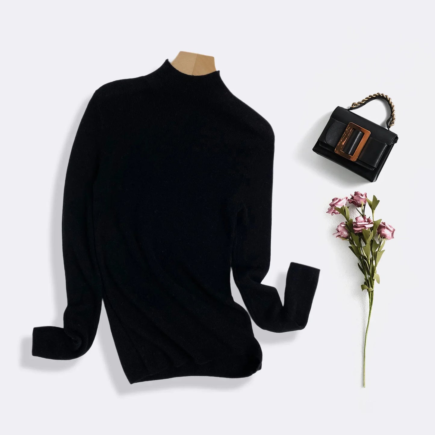 100% Ultra-fine Merino Wool Sweater Autumn and Winter Loose and Simple Semi-turtleneck Wool Bottoming Shirt Multi-color Sweater