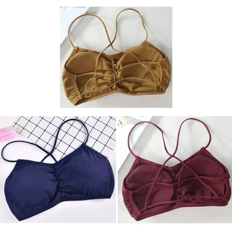 3pcs Womens Top Cross Strap Sports Bra Thin Push Up Sport Bra Yoga Gym Crop Tops Brassiere Fitness Breathable Girls Student Bras.
