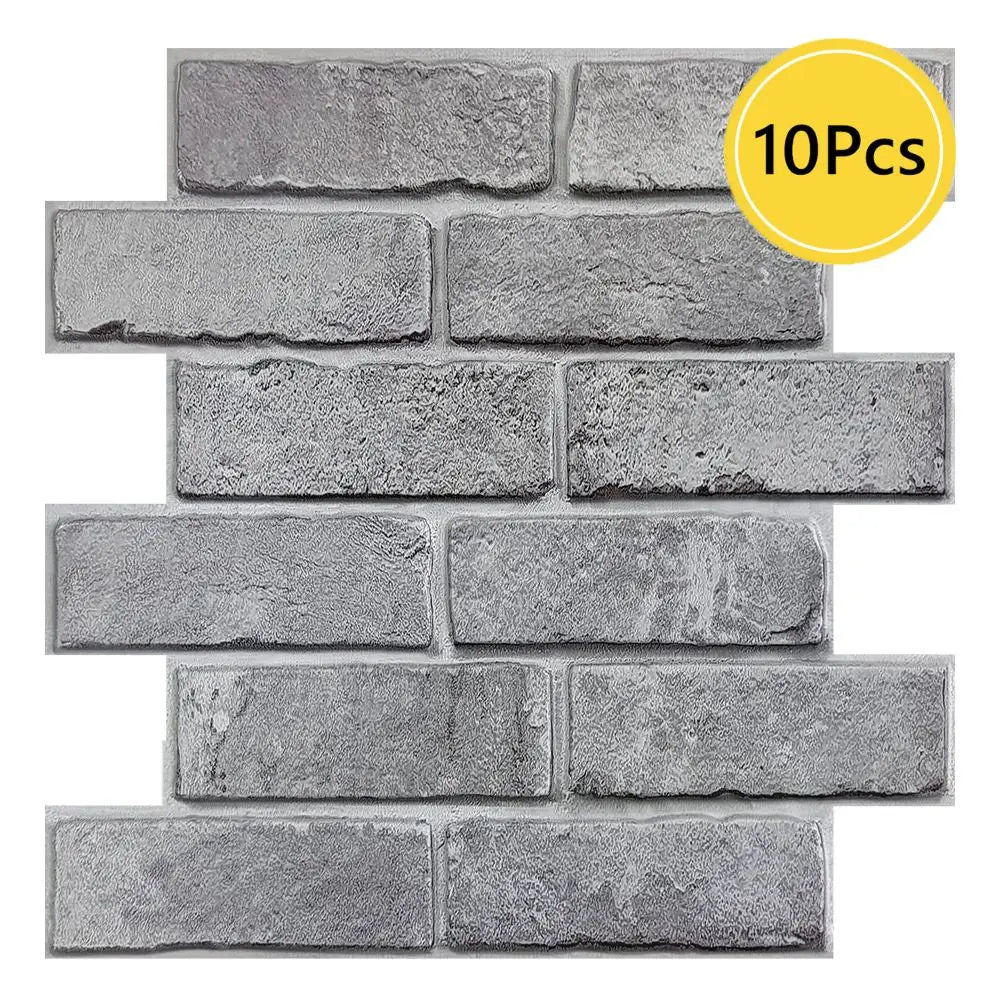 10pcs 3D Brick Wall Stickers Self-adhesive Faux Brick Wall Panels, Matt, Waterproof, 30 x 30cm, Living Room Bedroom Wall Decor