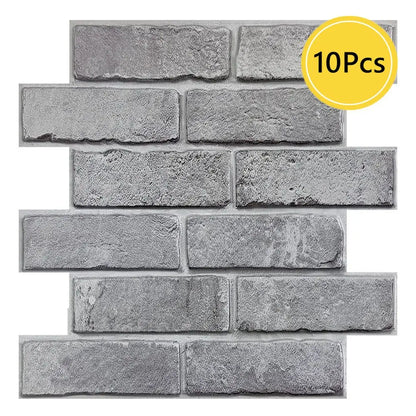 10pcs 3D Brick Wall Stickers Self-adhesive Faux Brick Wall Panels, Matt, Waterproof, 30 x 30cm, Living Room Bedroom Wall Decor