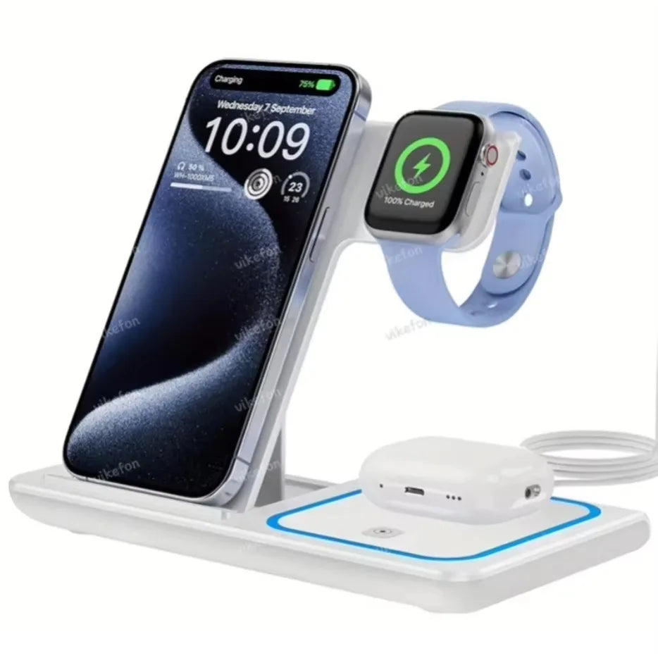 30W 3 in 1 Wireless Charger Stand LED Induction Fast Charging Station For iPhone 16 15 14 13 12 Apple Watch 10 9 8 7 6 5 Airpods.
