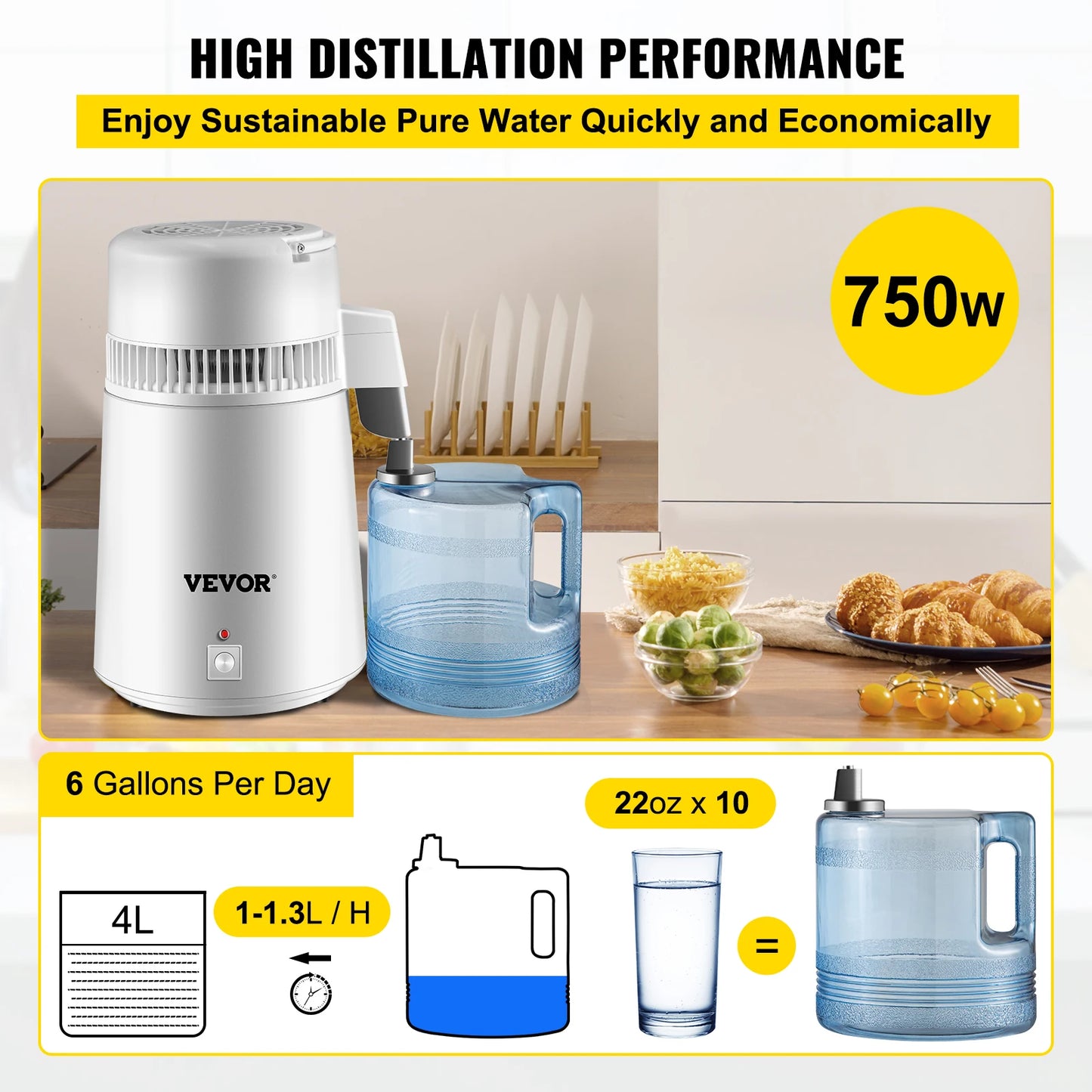 SucceBuy 4L Water Distiller Purifier Filter Dispenser Heating Drinking Bottle Softener Stainless Steel Home Appliance for Offic.