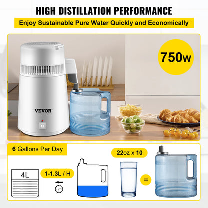 SucceBuy 4L Water Distiller Purifier Filter Dispenser Heating Drinking Bottle Softener Stainless Steel Home Appliance for Offic.