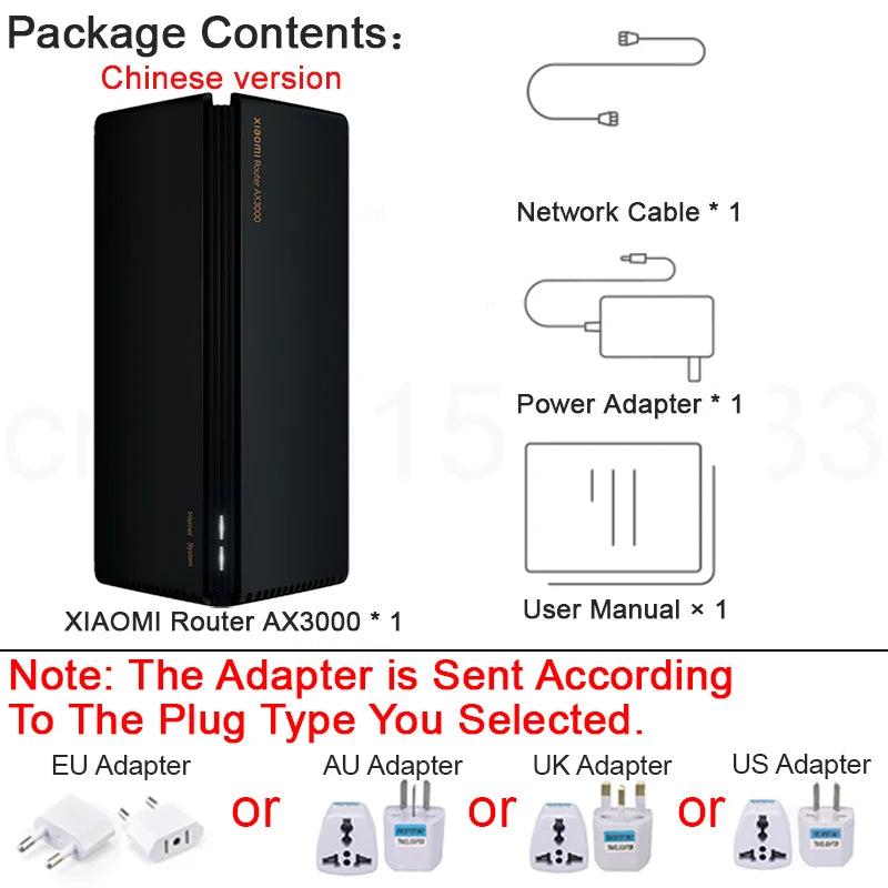 XIAOMI Router AX3000，Repeater Extend Gigabit Amplifier Signal Booster，WIFI 6 Nord Vpn Mesh 5GHz，Chinese Version With Adapter