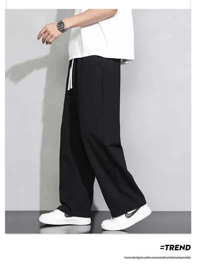 Men's Grey Loose-fit Straight-leg Casual Pants Summer Lightweight Draped Wide-leg Sweatpants For Men Comfortable Long Pants.