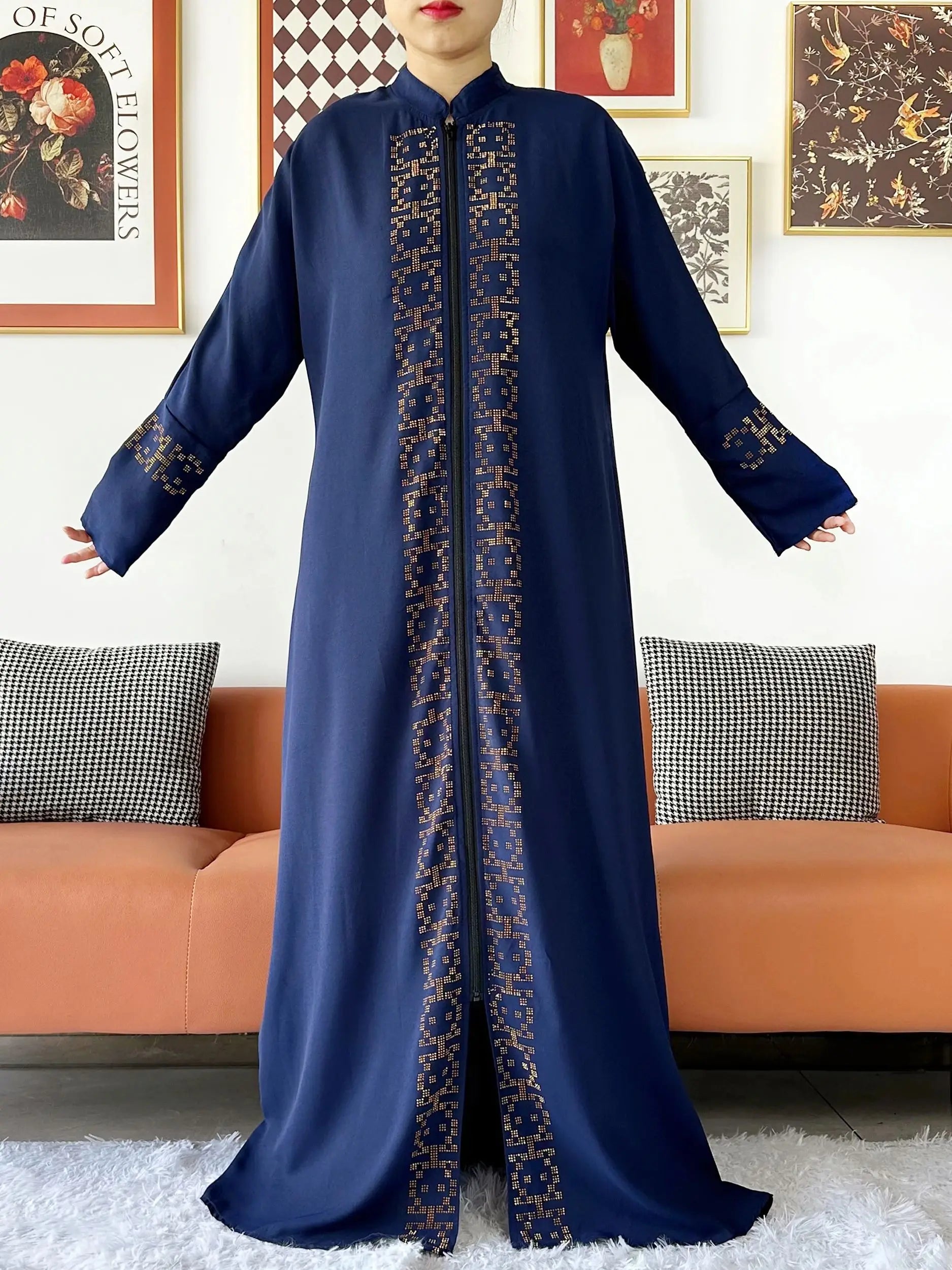 2024 Muslim Ramadan Tranditional Turtleneck Long Sleeve Dress Women Cardigan Open Abaya Dubai Caftan Islamic Kimono Clothes.
