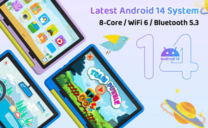 URAO 10 Inch Cartoon Pattern Kids Tablet Android Octa-Core 8GB RAM 64GB ROM Learning Education Games Tablets Children's Gifts.