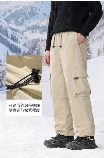 Winter Duck Down Skiing Cargo Pant Men Women Outdoor Thick Warm Loose Casual Sports Techwear Down Pants Track Trouser Sweatpants.