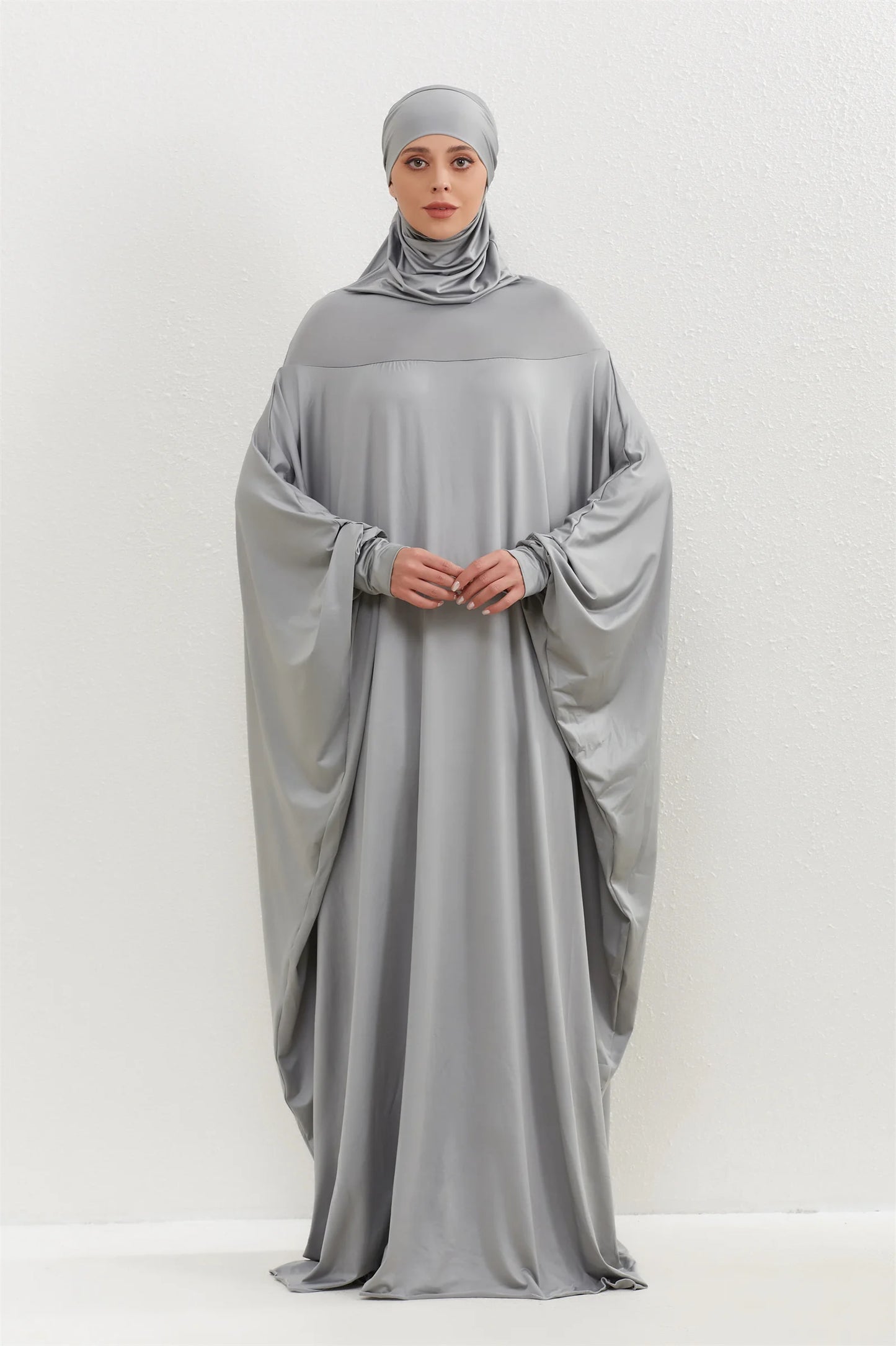 Muslim Abayas Hijab Hooded Smocking Sleeve One-piece Prayer Dress Women Jilbabs Kaftans Islamic Dubai Saudi Robe Turkish Modesty.