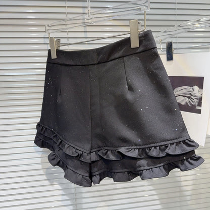 2025 Summer Clothes New Fashion Sequined Beaded Fungus Edge Pants Three-point Shorts Sweet Girls Temperament Short Pants Women